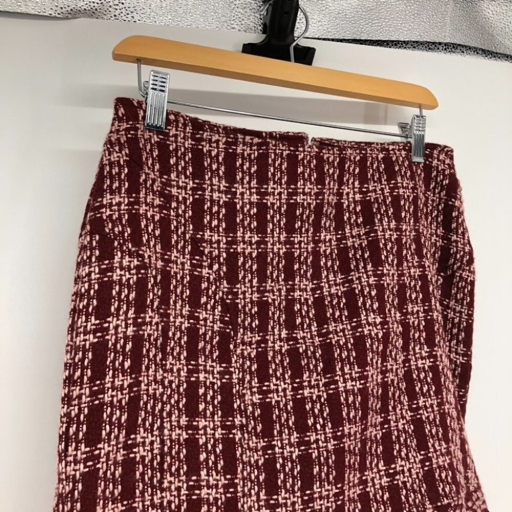 Guess Vintage red white 100% acrylic plaid knit ruffle hem mini skirt - Picture 6 of 13